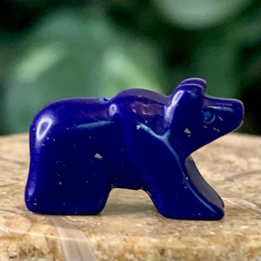 Native American Style Blue Stone Zuni Bear Fetish Bead Carved Miniature Animal